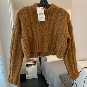 NWT Zara Cropped Cable Knit Sweater